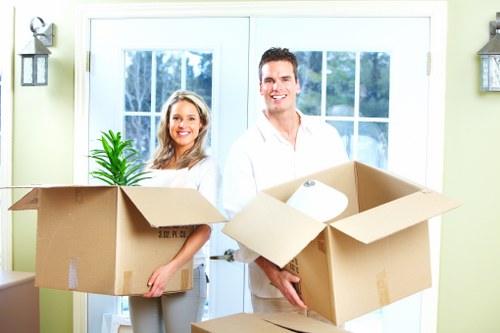 Securely packed furniture inside a moving truck in Acton
